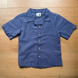 Cotton On Boys Linen Button-Up Shirt Coastal Relaxed Gray Size 6